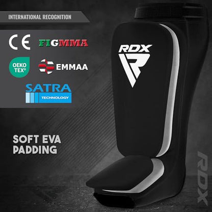 RDX Shin Guards Kickboxing Muay Thai, SATRA Approved, MMA Leg Instep Protection Pads, Sparring Training Martial Arts Boxing, Elasticated Padded Protector, Karate BJJ Taekwondo Gear, Men Women - color: Black, size: Large