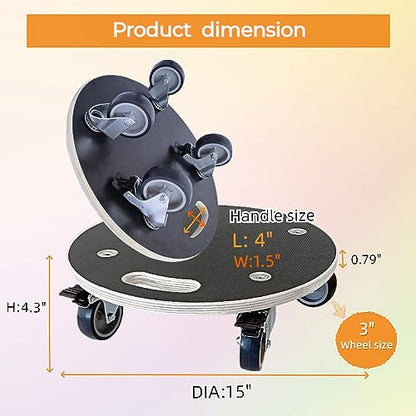 15-Inch Round Wood Platform Dolly with TPR Silent 2" Wheel with 2 Brake +2 Without, 551-lb Load Capacity Heavy Duty Wood Furniture Dolly, Multifunctional Movers Carrier,Plant Dolly, Two Pack - size: 2 pack Round Dolly with TPR brake wheel