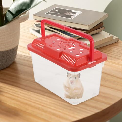 Mobestech Portable Turtle Transport Container and Mini Fish Aquarium Tank, Plastic Reptile Breeder Box with Handle, Medium Red Pet Habitat for Small Fish and Hamsters