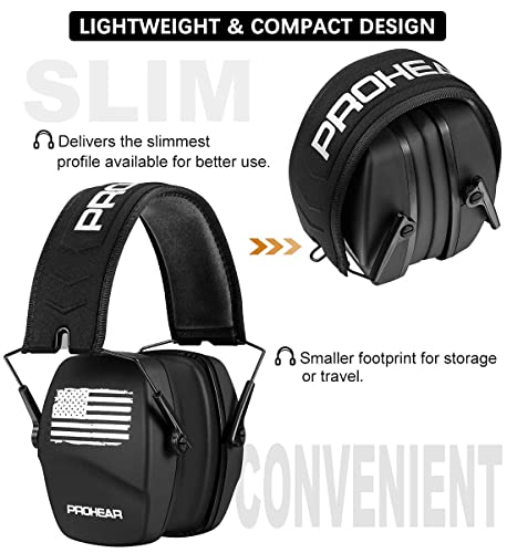 PROHEAR 016 NRR 26dB Shooting Ear Protection, Slim Passive Earmuffs - color: F Black