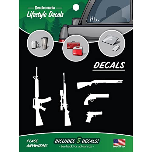 Decalcomania Gun Family Car Decals - Set of 5 Vinyl Stickers for Car or Truck Window Gun Stickers - Measure 1.4" to 4.6" Tall - Made in The USA - color: Gun Family
