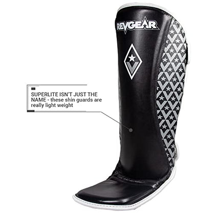 Revgear Superlite Light Weight Leather Shin Guards | for Martial Arts/MMA - color: Black, size: X-Large