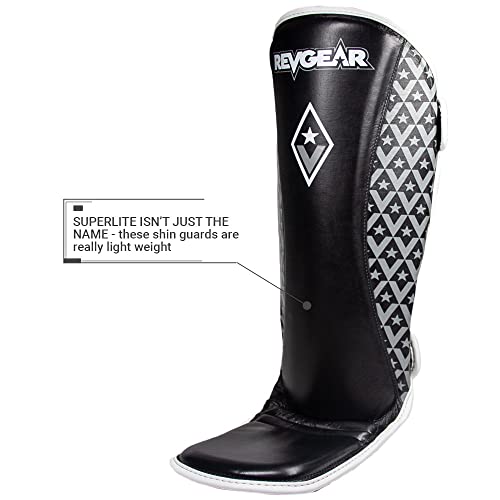 Revgear Superlite Light Weight Leather Shin Guards | for Martial Arts/MMA - color: Black, size: Small