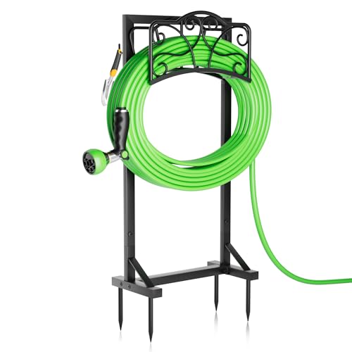 Heavy-Duty Garden Hose Holder with Tool Hooks and Stable Base, Metal Hose Hanger Garden Hose Storage Holds 160Ft, Rustproof Freestanding Water Hose Holder for Outside, Yard, Lawn, Farm - size: Holder 42.1in