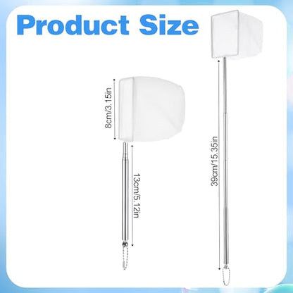 2 Pcs Small Fish Tank Shrimp Net, Stainless Steel Extendable Handle Aquarium Net, Fine Nylon Mesh, Square Debris Skimming Nets for Pond and Aquarium
