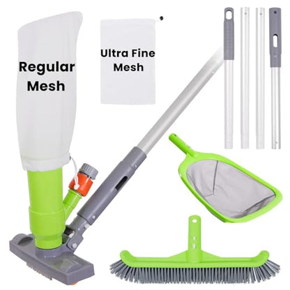 Deluxe Swimming Pool Cleaning Kit with Spa Jet Vacuum Cleaner,Brush, Semi-deep Skimmer Net & Adjustable 57.5-inch Pole,Ideal for Cleaning Above Ground,Inflatable Pools