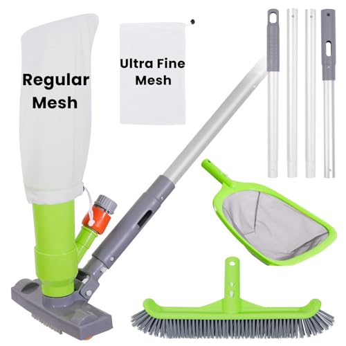 Deluxe Swimming Pool Cleaning Kit with Spa Jet Vacuum Cleaner,Brush, Semi-deep Skimmer Net & Adjustable 57.5-inch Pole,Ideal for Cleaning Above Ground,Inflatable Pools