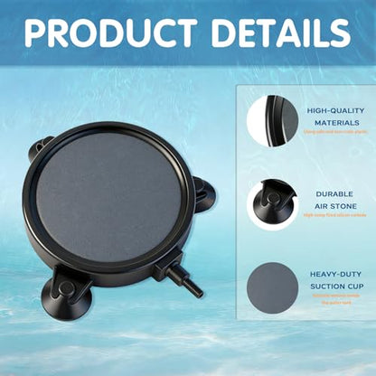 2PCS 4" Aquarium Air Stone Disc with 3 Suction Cups, Bubble Diffuser for Fish Tanks, Water Tanks & Hydroponic Systems