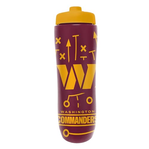 Party Animal NFL Football Squeeze Bottle, 32 oz, Washington Commanders | Slim, lightweight BPA-free sports water bottle with quick-flow squeeze; fits backpacks & cup holders for kids or adults - color: Washington Commanders