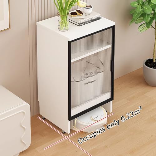 Robot Vacuum Cleaner Storage Rack,Robot Vacuum Storage Cabinet with Glass Door, Mobile Sweeping Robot Rack, Hidden Organizer for Floor Cleaning, Stylish Aquarium Stand for Living Room (Black