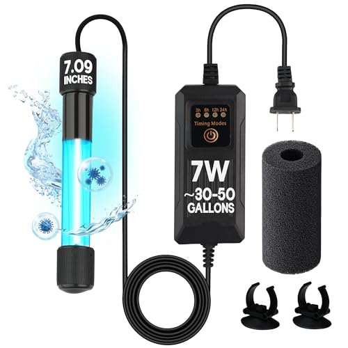 7W UV Light for Aquariums with 4 Timer Modes | UV-C Light for Sump Filters, Top & Bottom Filter Boxes, External Filter Chambers, Hang-On-Back Filters & Small Ponds – Keeps Fish Tanks Clear & Healthy - color: With Timer, size: 7W UV Light