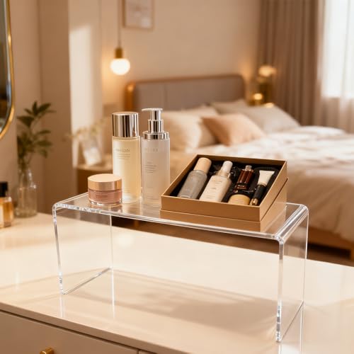 2 Pcs Extra Large Acrylic Display Risers, Clear Rectangular Shelf Stands 5mm Thick for Showcasing Collectibles and Decorative Displays (13*6*7.8)