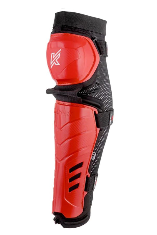 Ball Hockey Protective Gear | AK7 PRO SHIN Guards | KNAPPER | High-impact protection, secure fit, breathable comfort, flexible mobility; designed for fast-paced training & tournaments - color: Red, size: 14