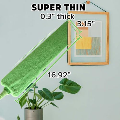 Retractable Gap Dust Cleaner Under Appliance Cleaning Tool, Bafezoze Flat Duster for Under Refrigerator Fridge Stove Couch Bed, Skinny Thin Duster for Tight Spaces - size: Gap Duster Green 2PCs