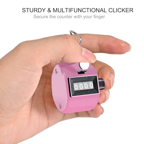TESEAS Clicker Counter Handheld Tally Counter 4-Digit Number Counter, 2 Pack Hand Mechanical Counters Clickers Pitch Umpire Click Counter for Coaching, Knitting, People, Lap, Fishing, Golf, - color: 1pc pink