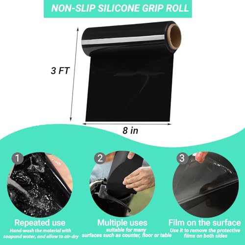 Rolls Non Slip Material Roll, 8 Inch x 3.25 ft Silicone Roll Cut to Size Non Slip Mat Large Table Pads Anti Slip Large for Baking Drawer Crafts Counter Eating Aids Drawer (Black)