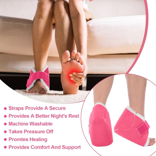 2 Pcs Sheepskin Heel Protectors for Pressure Sore Pad, Pink - color: Pink