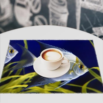 Placemat Set of 4 Washable Place Mats Heat Resistant Aquarium Angelfish Table Mats for Kitchen Non-Slip Placemats Wipeable Desktop Protection Mat for Dining Table, 30x45cm - color: Aquarium Angelfish