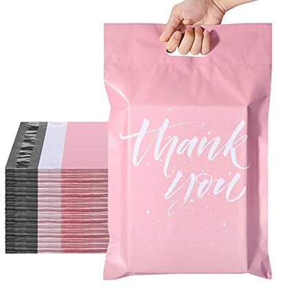Metronic Poly Mailers 12x15.5 100 Pcs | Upgrade Design Shipping Bags with Handle | Mailing Envelopes for Clothing with Self Adhesive | Easy to Carry, Waterproof and Tear-Proof Postal Bags Light Pink - color: Pink, size: 12X15.5" 100PC