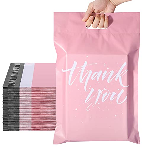 Metronic Thank You Poly Mailers 10x13 100 Pcs, Easy to Carry Shipping Bags with Handle, Self Seal Mailers Poly Bags for Small Business Packing and Shipping, Cute Package Bags Mailing Bags, Pink - color: Pink, size: 10X13" 100PC