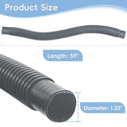 Replacement Pool Hoses for Above Ground Pools, 1.25" ID x 59" L, 4 Pack with 4 Hose Holders and 8 Metal Clamps (Grey) - color: Grey(2), size: 4 Pcs