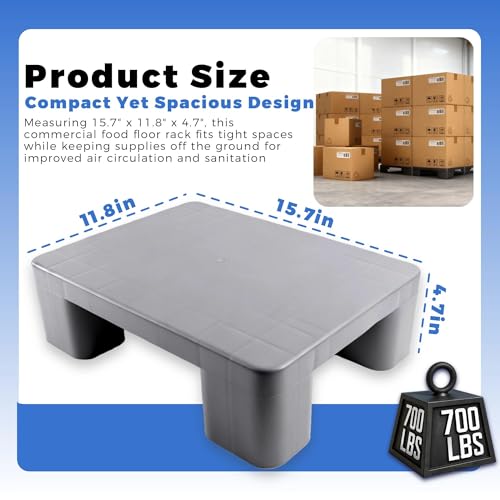Plastic Dunnage Rack – Heavy-Duty Gray Block Pallet for Basement or Commercial Food Storage, 15.7" x 11.8" x 4.7", 700LBS Load Capacity Plastic Pallets for Dry Floor Organization