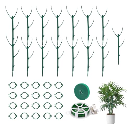 Decorative Stackable Twig, Plant Support Frame & Cage Support Rings, Plant Holder Stick Moss Pole, Twig Trellis 15 with Poles for Indoor Outdoor Potted Plants Flower Other Climbing Plants (Green(B)) - color: green(B)
