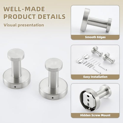 APLusee Brushed Nickel Bath Towel Hooks for Shower, 2 Pack, Wall Mounted - color: Brushed Nickel, size: 2 Pack