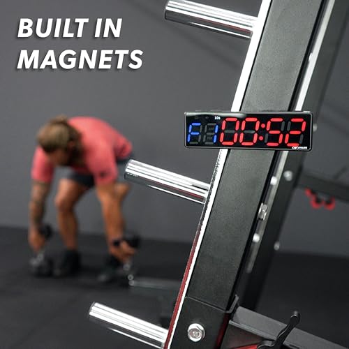 Valor Fitness Magnetic Gym Timer Clock – 5 Inch LED Interval for HIIT, Tabata & EMOM Workouts, 11 Hour Rechargeable Battery, USB-C, Compact Digital Wall or Rack Mount Timer