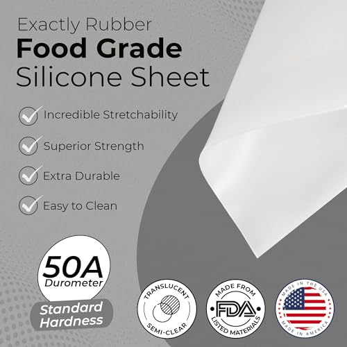 Exactly Rubber - Translucent Silicone Sheet, 50A Durometer, 1/16" Thick, 12" x 36", Food-Grade, -80 to 450°F, 450% Elongation, Made in USA - size: 1/16 x 12 x 36