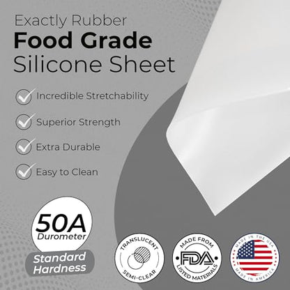 Exactly Rubber - Translucent Silicone Sheet, 50A Durometer, Semi Clear, -80 to 450F Resistant, Food-Grade Placemat, 450% Elongation, Made in USA, 1/16 x 9" x 12" - size: 1/16 x 9 x 12