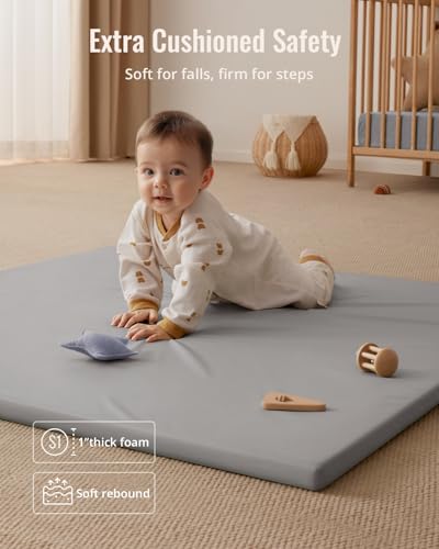 Blissful Diary Vegan Leather Baby Play Mat, 47''x47'', Light Gray - color: Light Gray, size: 47" X 47"