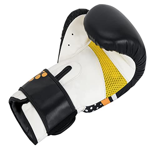Boxing Gloves & Muay Thai Shin Guards for Men and Women, MMA Kickboxing Shin Pads Set, Adjustable Shin Guards with Instep Protection, Sparring & Martial Arts Training Gear - color: Black-Yelow/Black-Pink, size: 16 oz