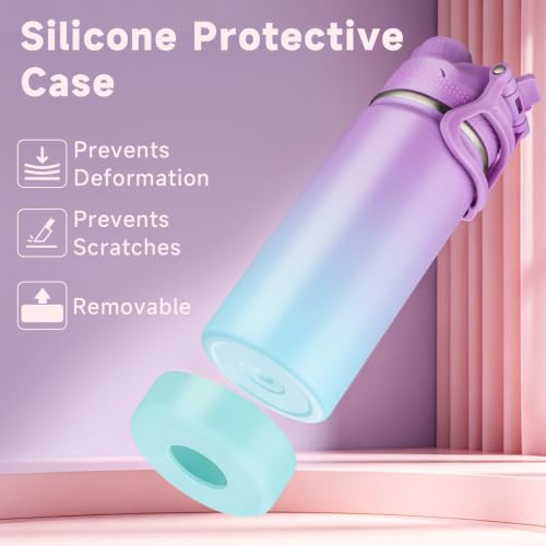 Kids Water Bottle for School Boys Girls，16 oz Water Bottle with 2-in-1 Lid 304 Stainless Steel Insulated Bottle - color: Violet 480