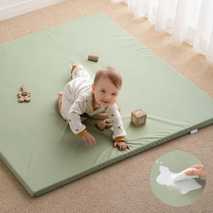Blissful Diary Vegan Leather Baby Play Mat, 47''x47'', Light Green - color: Light Green, size: 47" X 47"