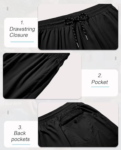 Gleeease 5 Inch Mens Swim Trunks with Compression Liner Men's Bathing Suit - color: Solid Black, size: Medium