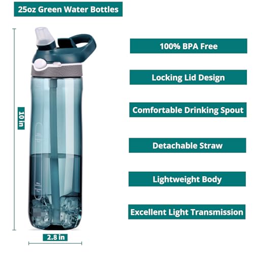 25oz Tritan Sports Water Bottle with Straw & Clip, BPA Free - color: Green