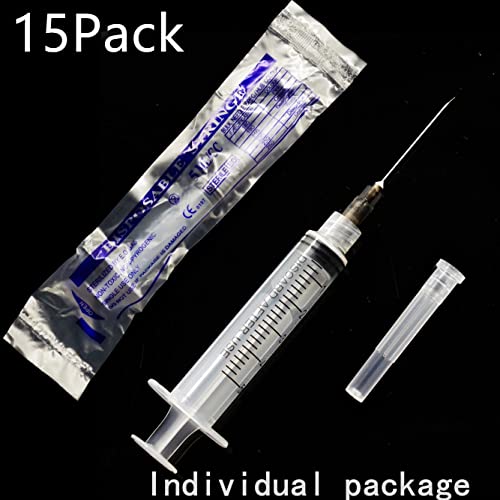 15Pack 5ml/cc Plastic Measurement Syringes and 22Ga for Scientific Labs, Industrial Adhesives, Individually Package - style: 15 Pack - 5ml 22G 1.25 Inch