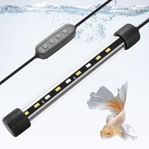 Dirvin 4W LED Fish Tank Light with Timer, Submersible Aquarium Light, 24/7 Mode Sunrise-Daylight-Moonlight and 3 Colors Adjustable Brightness, Auto On/Off, 7in - size: 7in