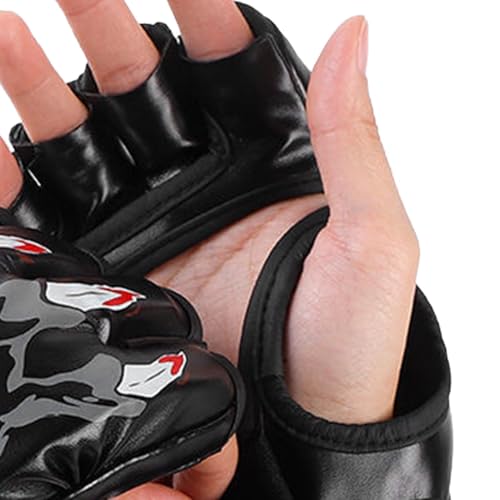 HERCHR MMA Gloves Sparring Hybrid Open Palm Martial Arts Mitts Men Women Leather Wrist Support Sports Boxing Glove Training Muay Thai(Black)