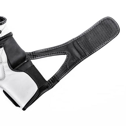Dual Strap MMA Training & Sparring Gloves | Leather Hybrid Grappling/Striking Gloves | Comfortable, Lightweight, Protective | MMA, Muay Thai, Boxing, Bare Knuckle Training - color: Light Grey