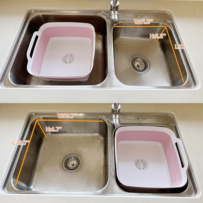 Collapsible Wash Basin with Drain Plug - 2.4 Gallon Foldable Kitchen Sink for Baby Bottles, RV Camping, Space-Saving Dish Tub (Gray-Pink) - color: Gray-pink