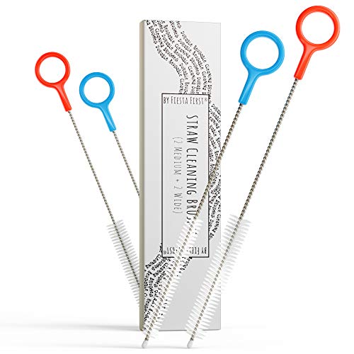 Heavy Duty Cleaning Brushes Set of 4 - Extra Long Straw Cleaners for Metal and Plastic Reusable Drinking Straws, to Clean Small Spaces, Sippy Cups, Water Bottles - Sturdy Hard Brush Bristles