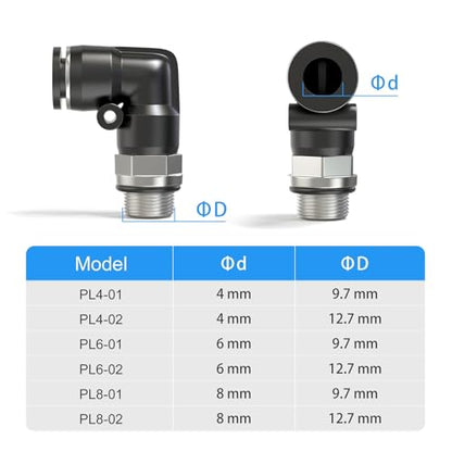TAILONZ PNEUMATIC Male Elbow 4mm Tube OD x 1/8 Inch BSP 90 Push to Connect Fittings PL4-01 (Pack of 10) - size: 4mm OD 1/8''BSP