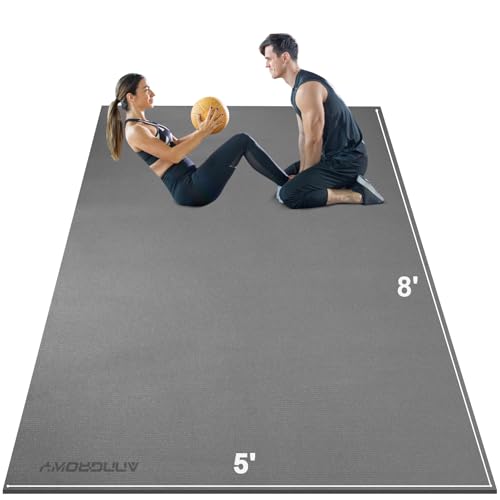 Large Exercise Mat 8'x5'|12'x6'|10'x6'|6'x4'|6'x2' Workout Mat for Home Gym Mats Exercise Heavy Duty Gym Flooring Fitness Mat Large Yoga Mat Cardio Mat for Weightlifting, Jump Rope, MMA, Shoe-Friendly - color: Light Gray8'x5'
