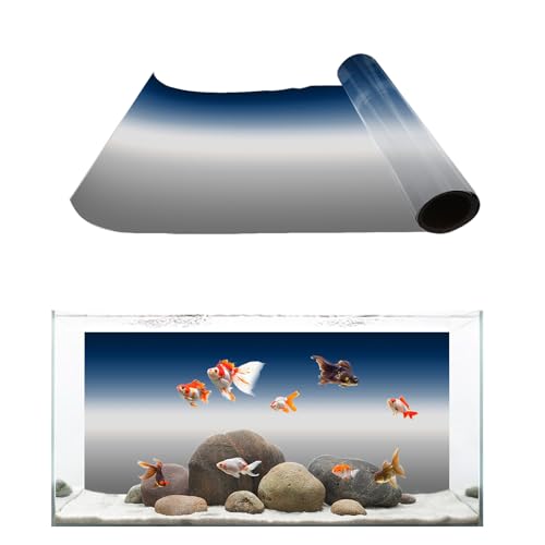 Navy Blue Gray Ombre Aquarium Background 20x48 Inch Self-Adhesive Fish Tank Decorations, Modern Gradient Abstract Art Decorative Fish Tank Background Polyester Aquarium Decor Poster - size: 20x48in