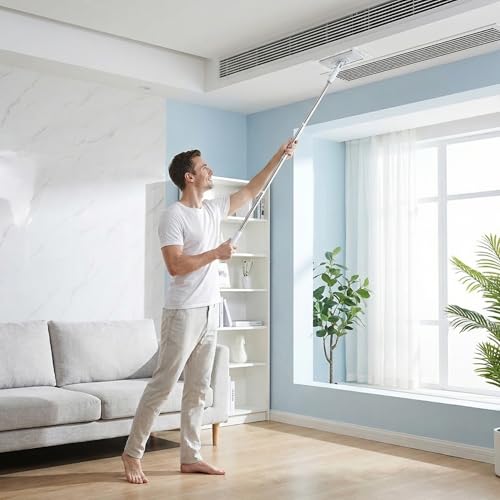 FaceTowel Mini Mop Kit – 30" Auto-Clamp Mop for Facial Towels, No-Touch Eject, 360° Swivel, for Fish Tanks, Windows, Walls & Ceilings, Includes 10 Reusable Pads
