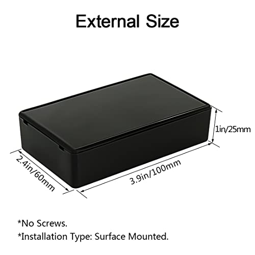 5Pcs ABS Plastic Electrical Project Case Power Junction Box, Project Box Black 3.9 x 2.4 x 1.0 inch (100 x 60 x 25 mm) - size: 3.9" x 2.4" x 1.0"(5pc)
