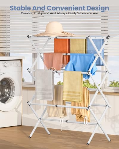 APEXCHASER Oversize 3-Tier Clothes Drying Rack, No Install, White - color: White