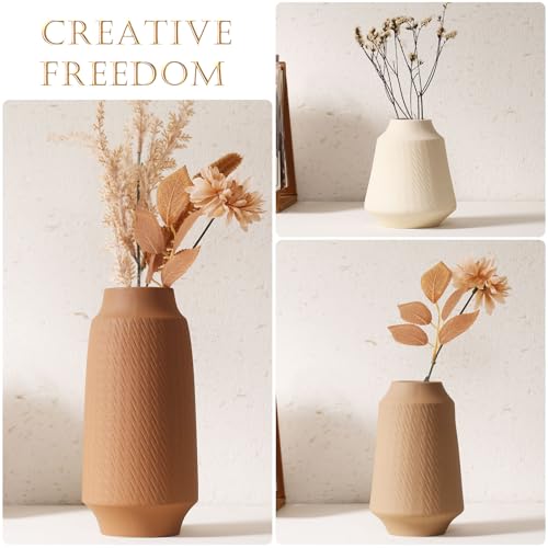 Ceramic Vase Set of 3 - Handcrafted Ceramic Vases for Home Decor & Shelf - Modern Farmhouse Decor for Kitchen, Office, Bedroom & Living Room Decorative Objects for Mantel, Table Centerpieces